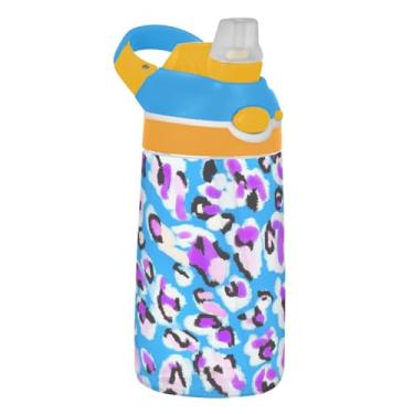 Imagem de Garrafa de água esportiva Tritan de 473 ml com canudo para crianças, meninas, meninos, garrafa de água reutilizável de 473 ml, copo infantil portátil à prova de vazamento, alça de transporte, manchas