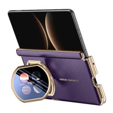 Imagem de POYUFRG Capa magnética para Huawei Mate X7, capa de proteção de dobradiça de couro galvanizado de luxo com capa de suporte de lente de metal, roxa, Mate X7