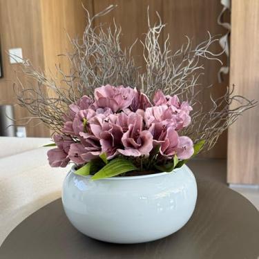 Imagem de Arranjo Grande Centro de Mesa Astromélia Lilás Artificial Vaso Branco