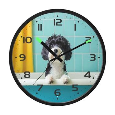 Imagem de SEHANY Relógio de parede de cachorro fofo, silencioso, sem tique-taque, operado por bateria, controle de som, luz noturna, relógios de parede para sala de estar, cozinha, quarto, escritório, decoração