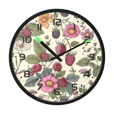 Imagem de SEHANY Herb Wildflower Relógio de parede silencioso sem tique-taque relógio redondo operado por bateria 30 cm controle de som luz noturna relógios de parede para sala de estar, cozinha, quarto