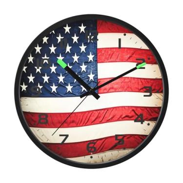 Imagem de SEHANY Relógio de parede com bandeira da América, silencioso, sem tique-taque, operado por bateria, controle de som, luz noturna, relógios de parede para sala de estar, cozinha, quarto, escritório