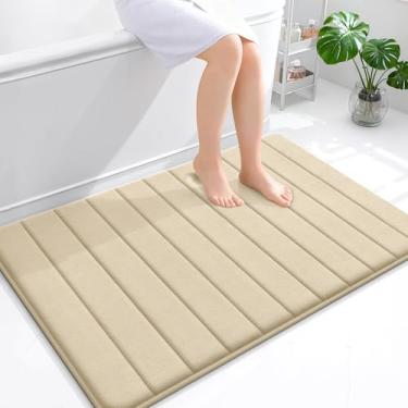 Imagem de OLANLY Tapete de banho listrado de espuma viscoelástica 111 x 81 cm, tapetes absorventes super macios, secagem rápida, tapetes de chuveiro laváveis na máquina, tapete de banho, acessórios de decoração