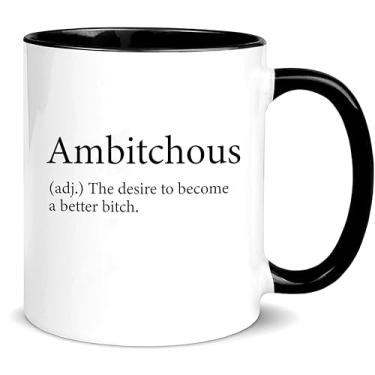 Imagem de Yalocib Caneca Ambitchous Definition – Caneca de café motivacional engraçada para mulheres, presente atrevido para melhor amiga, chefe senhora, humor de escritório - Caneca de café de cerâmica de 325
