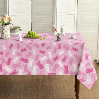 Imagem de Horaldaily Toalha de mesa retangular de Páscoa, 152 x 264 cm, em forma de coelho rosa, lavável, para decoração de festa, piquenique, jantar