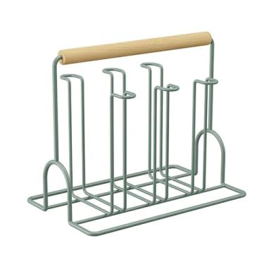 Imagem de LNQKJXIIA Boutiques US Suporte de árvore de caneca de 6 ganchos com cabo grosso de madeira de faia, suporte de copo de café de bancada de metal para cozinha, escorredor de pratos de café (verde)