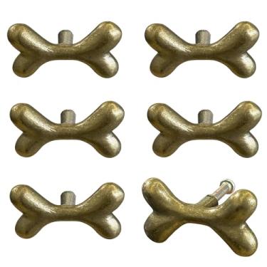 Imagem de Puxadores fofos de armário de osso de cachorro, 6 peças de puxador de gaveta de orifício único de bronze, alças divertidas para cômoda com tema de cachorro, armário, guarda-roupa, lavanderia, banheiro