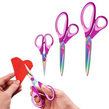 Imagem de Conjunto de 3 tesouras artesanais, tesouras de lâminas afiadas, cabo de aderência confortável, ferramenta de tesoura de tecido, ótima para costura (rosa roxo)