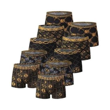 Imagem de Cuecas Boxer Masculinas plus Size Pretas Com Estampa Dourada, Pacote C