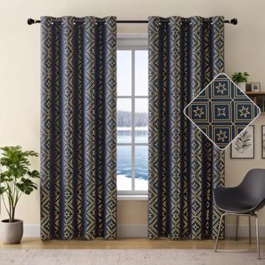 Imagem de ZHOCHI Starsky Painéis de cortina blackout metálicos completos com ilhós de 213 cm para crianças com isolamento térmico eficiente energético, conjunto de tratamento de janela para quarto de meninos