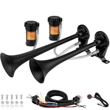Imagem de BANHAO Buzina de carro 12 V buzinas de ar para caminhão 178 dB universal super alto trompetes duplos com kit de buzina de ar de compressor para qualquer veículo de 12 V, caminhonete SUV, barco