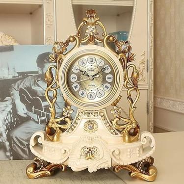 Imagem de Relógio de mesa clássico de resina retrô sala de estar quarto escritório relógios de mesa decoração de casa relógios de prateleira alarme de mesa (C 28,4 x 22 x 12,4 cm) (A 28,4 x 22 x 12,4 cm)