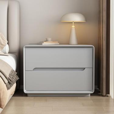 Imagem de Modern Wood Bedside Table, Double-drawer Storage Design, Floor-standing Cabinet Legs, Silent Drawer Slides, and Rounded Corners, Suitable for Bedrooms(Gray,45 * 40 * 50cm/18 * 16 * 20in)