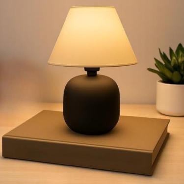 Imagem de Abajur de cerâmica com luminária de dupla voltagem e abajur, adequado para decoração de quartos, escritórios, salas de estar e quartos infantis. Lâmpada padrão E27.(Preto fosco)