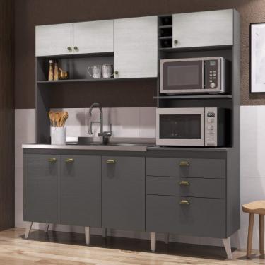 Imagem de Cozinha Compacta 8 Portas 2 Gavetas Donna Casamia Grafite Touch/snow