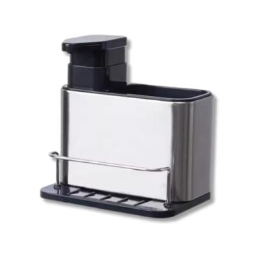 Imagem de Dispenser de Sabão 3 em 1 Inox com Porta Esponja e Escova – Compacto, Elegante e Funcional para Cozinha Organizada e Limpa
