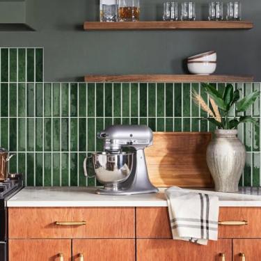 Imagem de Alwayspon 10 folhas de 30,5 x 30,5 cm x 30,5 cm de azulejos de vinil 3D verdes, adesivos autoadesivos para azulejos de parede adesivos adesivos de parede de metrô para cozinha, banheiro e parede