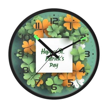 Imagem de SEHANY Relógio de parede Green Clover, silencioso, sem tique-taque, relógio redondo operado por bateria, controle de som, luz noturna, relógios de parede para sala de estar, cozinha, quarto