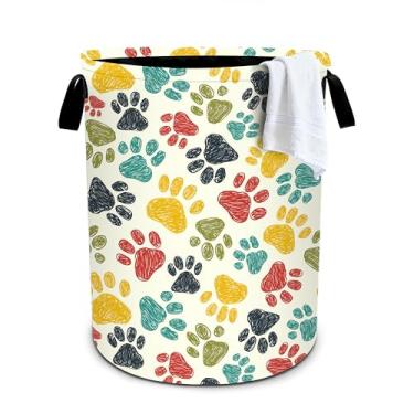 Imagem de Cesto de lavanderia com estampa de pata, cesto de roupa dobrável, organizador de balde de roupas, 40 x 40 cm, para lavanderia/quarto/banheiro