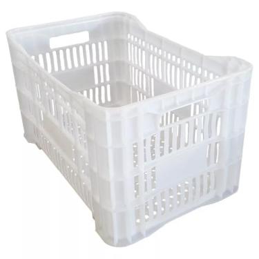 Imagem de Kit Caixas Plásticas Empilháveis Vazadas Colorida Ideal para Hortifruti e Compras Frutas e Verduras(Branco,3 caixas)