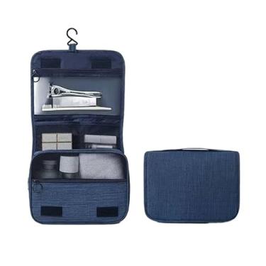 Imagem de Necessaire Organizadora Dobrável com Gancho – Bolsa Portátil Feminina para Viagem, Higiene Pessoal e Maquiagem(Azul Marinho)
