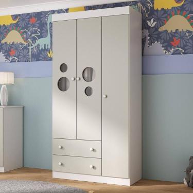 Imagem de Guarda-roupa Infantil 92cm Com Vidro 3 Portas E 2 Gavetas Pirulito Multimóveis MP4467 Branco-off White