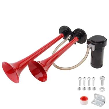 Imagem de DriSentri Kit de buzinas de trem, buzina de ar de trompete duplo super alto 12V 150dB para caminhões, caminhões, trens, barcos, carros, van, navio com compressor
