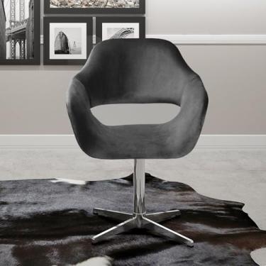 Imagem de Poltrona Decorativa Zara Pé Giratório de Metal Sala Recepção Cinza grafite