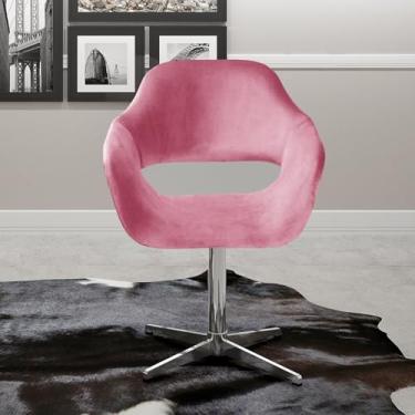 Imagem de Poltrona Decorativa Zara Pé Giratório de Metal Sala Recepção Rosa