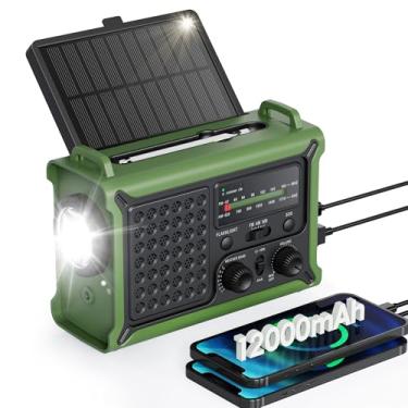 Imagem de Rádio meteorológico de emergência com manivela solar, rádio de alerta meteorológico AM/FM, NOAA, carregador de telefone de 12000mAh/44400mWh, lanterna, lâmpada de leitura e alarme SOS para emergências
