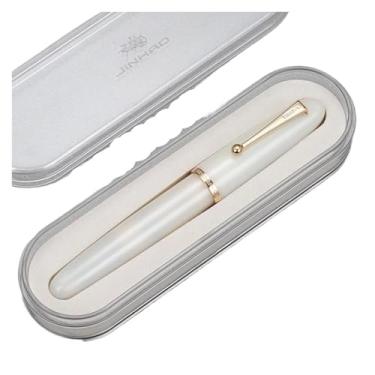 Imagem de AMSOH Caneta-tinteiro marfim tamanho grande caneta de resina EF/F/M ponta com conversor grande papelaria escritório material escolar caneta de escrita (branca com caixa, 0,38)