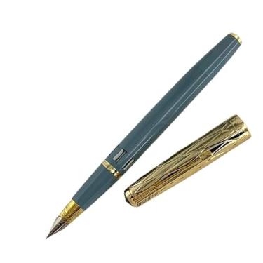 Imagem de ONECMN Caneta-tinteiro com tampa dourada e pedra azul dupla, pistão a vácuo, canetas, presente, artigos de papelaria, material de escritório escolar (azul claro, tampa quadriculada)