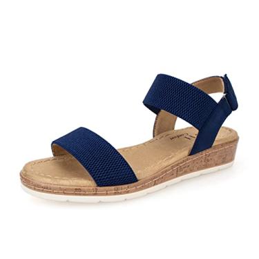 Imagem de VJH confort Sandálias Femininas Rasteiras, Bico Aberto, Tira Elástica No Tornozelo, Sandálias Confortáveis De Salto Baixo (Azul Marinho, 8,5)