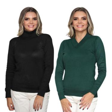 Imagem de Kit 2 Blusas Feminina de Tricô Manga Longa Cacharrel Moda Inverno - SP