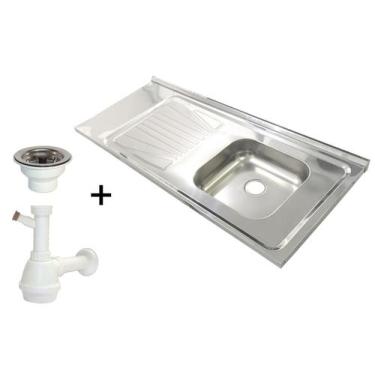 Imagem de Kit Pia de cozinha Fabrinox PSD1200D 1,20 x 0,52 mt cuba deslocada à d