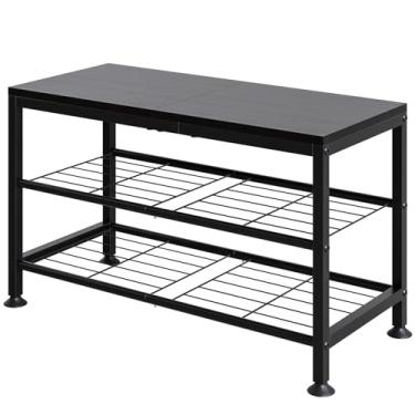 Imagem de Tujurich Banco de sapateira de 3 níveis - organizador de entrada com armazenamento de sapatos, prateleira de sapatos resistente para porta da frente, móveis pequenos que economizam espaço, preto, 69 x