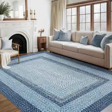 Imagem de RUGSREAL Tapete grande para sala de estar, 25,5 x 33,5 cm, com estampa trançada, boho, decoração de casa, escritório, azul
