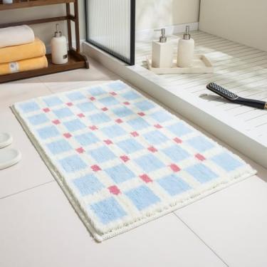 Imagem de GIB Tapetes de banheiro 81 x 50 cm, tapetes de banho macios e absorventes extramacios, tapetes de banho laváveis antiderrapantes para banheiro, chuveiro, acessórios de decoração de casa, azul claro e