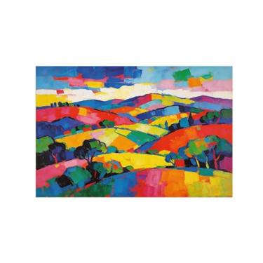 Imagem de Impressão em tela de paisagem de arte de parede - pintura colorida de árvore de montanha - imagens para sala de estar quarto 20 x 30 cm 8 x 12 polegadas sem moldura