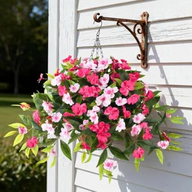 Imagem de Hommyea Cesta de plantas artificiais falsas para pendurar ao ar livre, decoração externa, resistente a UV, flores de seda sintética com aparência de flores de plástico real para plantadores de