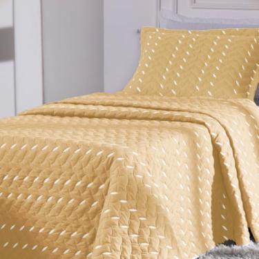 Imagem de Cobre Leito Heitor Solteiro Hipercal 400 Fios Dupla Face Bordado Luxo 180x240cm (AMARELO)