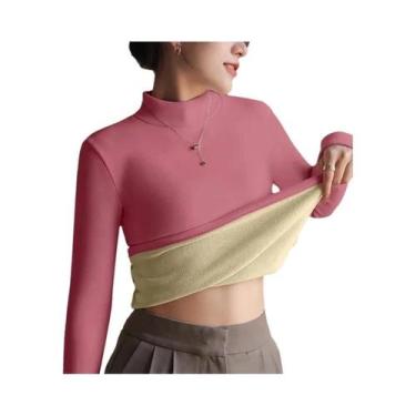 Imagem de Suéter Feminino Forrado Com Veludo Grosso, Camiseta Térmica De Manga L