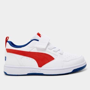 Imagem de Tênis Infantil Puma Rebound, Branco, Vermelho, 30