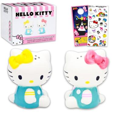 Imagem de Hello Kitty Conjunto de saleiro e pimenteiro – Conjunto de acessórios de cozinha Sanrio com saleiro e pimenteiro, mais adesivos | Colecionáveis Hello Kitty