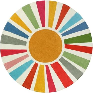 Imagem de Tapete redondo multicolorido com estampa de sol, tapete antiderrapante para sala de estar, sala de jogos, berçário, decoração de casa moderna vibrante (B)