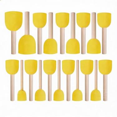 Imagem de Alipis Conjunto de 20 pincéis de esponjas redondas: pincéis de esponja redondos de 1,5 cm com cabo de madeira - ferramentas de pintura DIY para crianças, pintura acrílica, artesanato (amarelo)