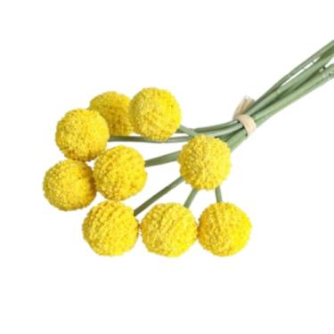 Imagem de Crisântemo Real Touch Verde Planta Plástico Artificial Bola Dourada Crisântemo Buquê de Flores (Amarelo)