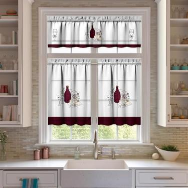 Imagem de Nojuikm Conjunto de 3 peças de cortinas e sanefas de cozinha para vinho, decoração de janela pequena, design de cortinas sobre a pia para cozinha, quarto, lavanderia, decoração de casa 70 x 91 cm