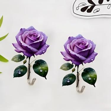 Imagem de 2 peças de ganchos de acrílico rosa roxa, ganchos de parede adesivos decorativos para porta de banheiro, cozinha, quarto, cabides para chaves, toalhas, bolsas, presente ideal para amantes românticos