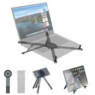 Imagem de Suporte de laptop ajustável para mesa e viagens – tripé magnético para iPhone MagSafe, suporte de computador portátil dobrável de alumínio compatível com laptops de 10 a 16 polegadas e telefones